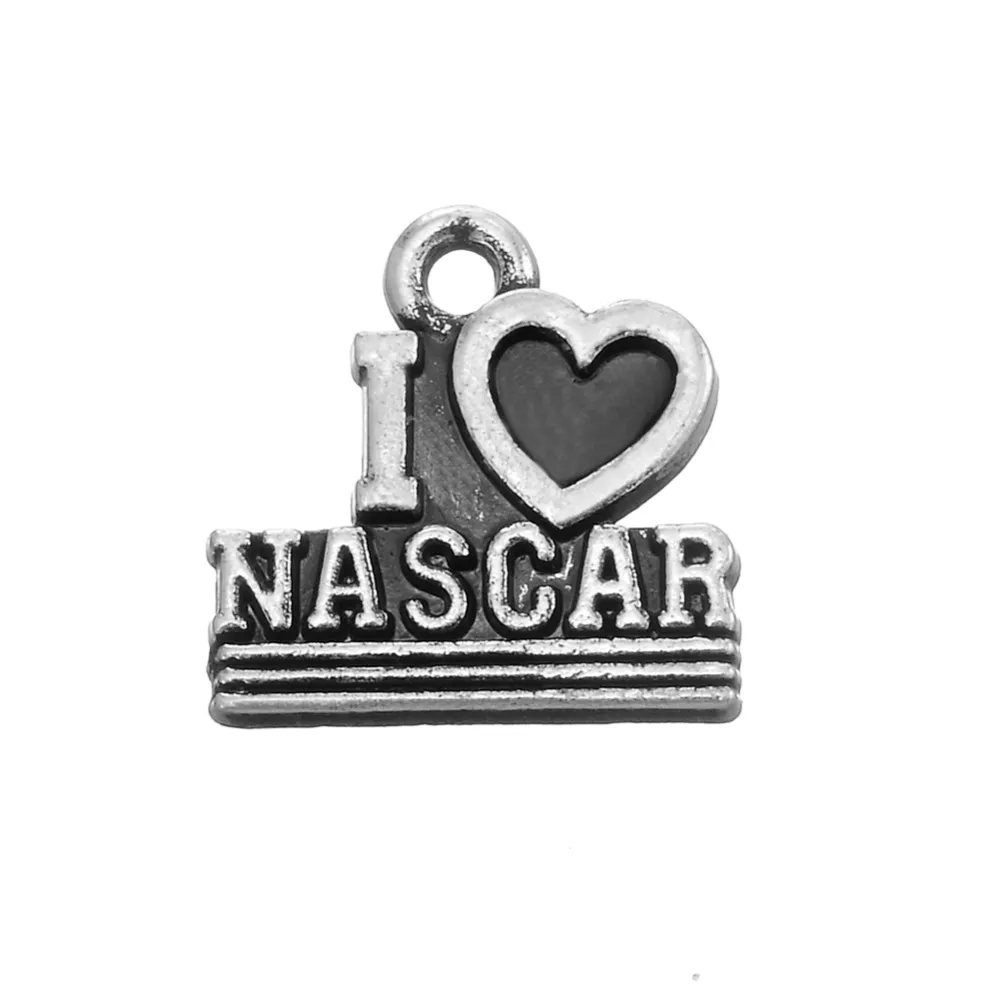 Free shipping New Fashion Easy to diy 30Pcs Alphabet I Love Nascar Charm Hollow Heart Charm Jewelry jewelry making fit for necklace or brace