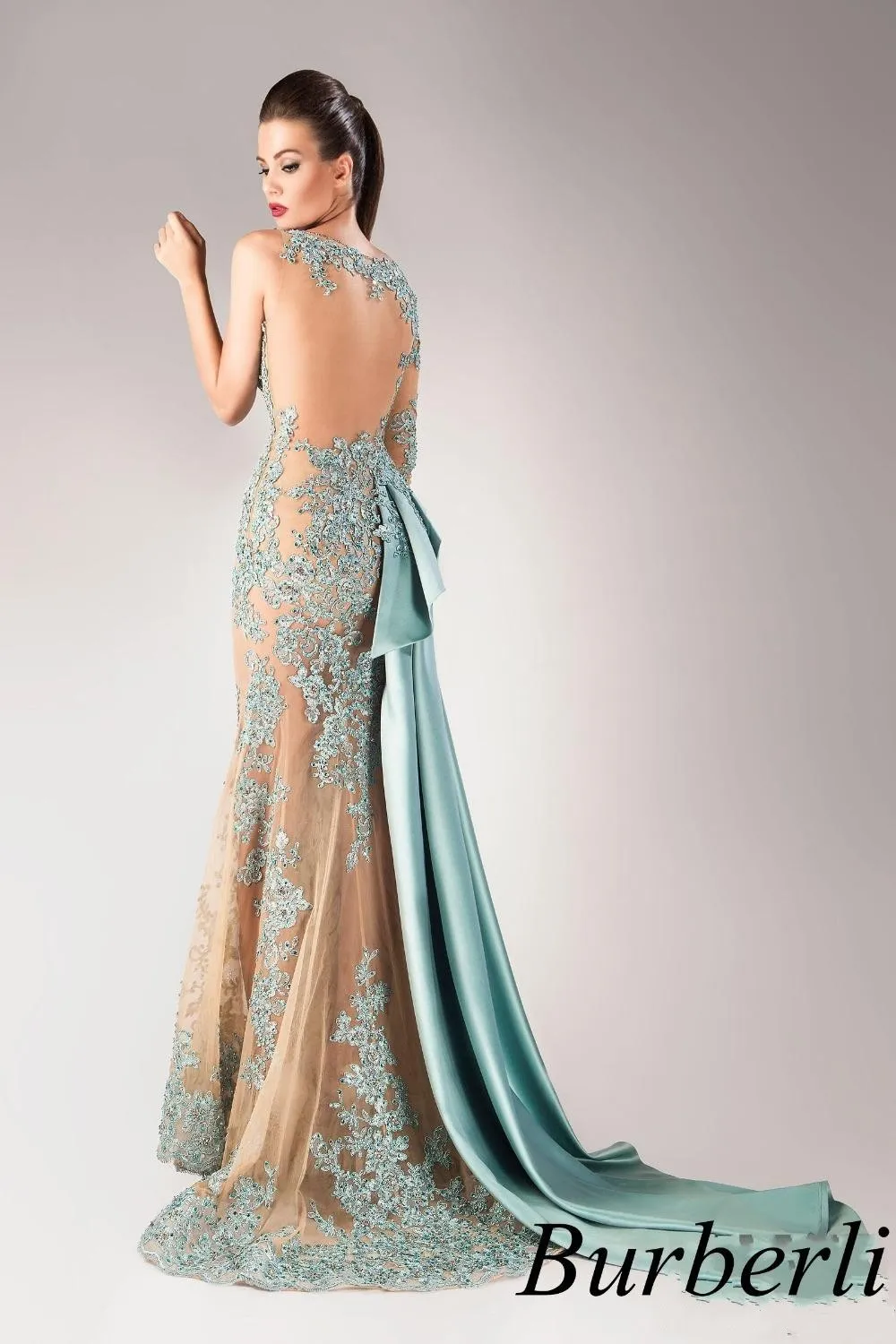 Najnowsze Design One Ramię Prom Dresses Zroszony Draped Trumpet Style Koronki Suknie Wieczorowe Sheer Sexy Asymetryczne Satin Sage Party Sukienki