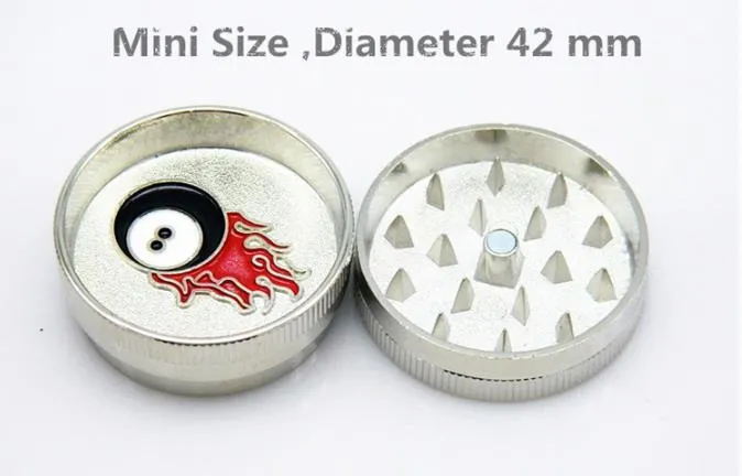 2 Camada Mini Teeth Tobacco Grinder 42 MM de Diâmetro de Prata Pintura de Liga de Zinco para Fumo Quebrado