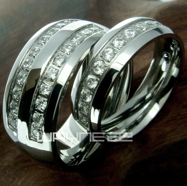 HIS HERS MEN'S WOMEN'S STAINLESS STEEL WEDDING ENGAGEMENT RING BAND SET R178