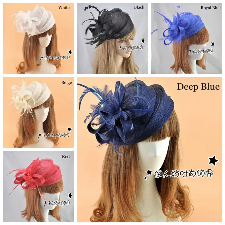 15 couleurs Cambric chapeaux de mariée accessoires de cheveux plume fleur Cocktail femmes fascinateur fête mariage voile chapeau pince à cheveux Valentine 3923366