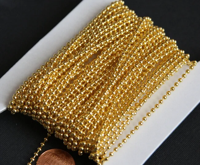 1.5mm / 2mm / 2.4mm / 3mm / 4mm / 6mm Top venda de 10 metros muito banhado a ouro De Aço Inoxidável Bead cadeia. Jewelry finding.DIY colar pulseira atacado