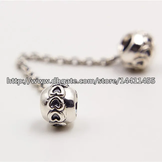 S925 Sterling Silver Safety Chain Hearts Charm Bead Fits European Pandora Jewelry Bracelets Necklaces & Pendants