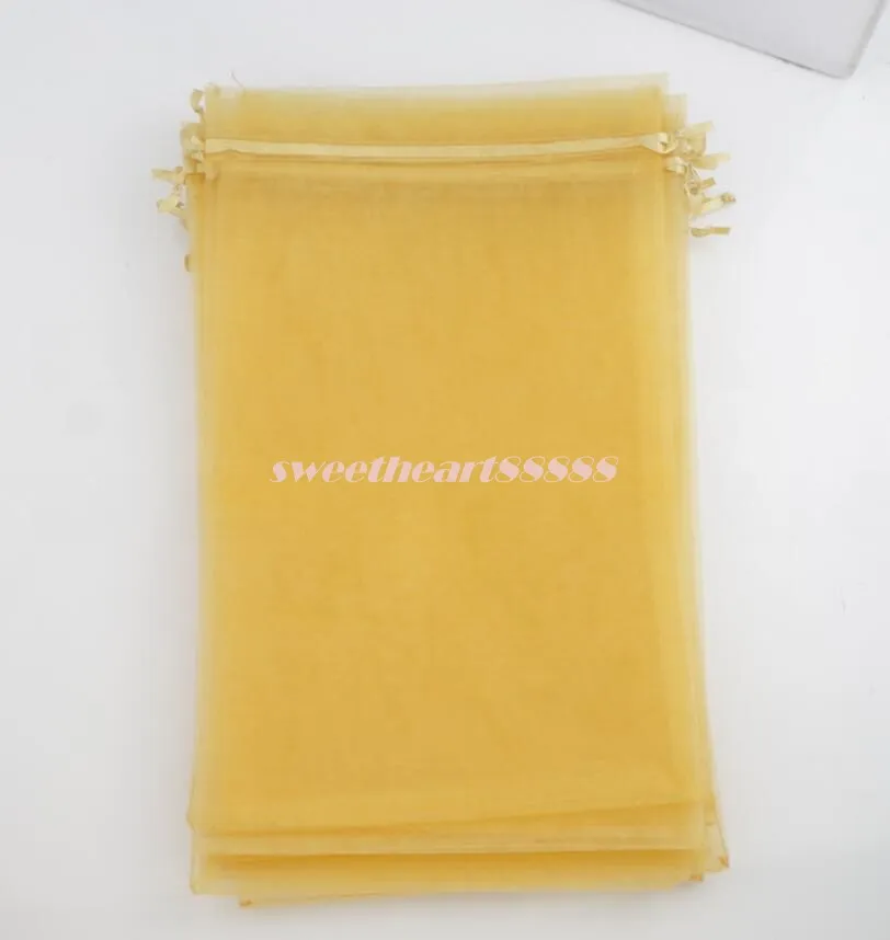 4sizes Hot sell Golden Organza Jewelry Gift Pouch Bags For Wedding favor 7X9cm 9X12cm 13X18cm 20X30cm