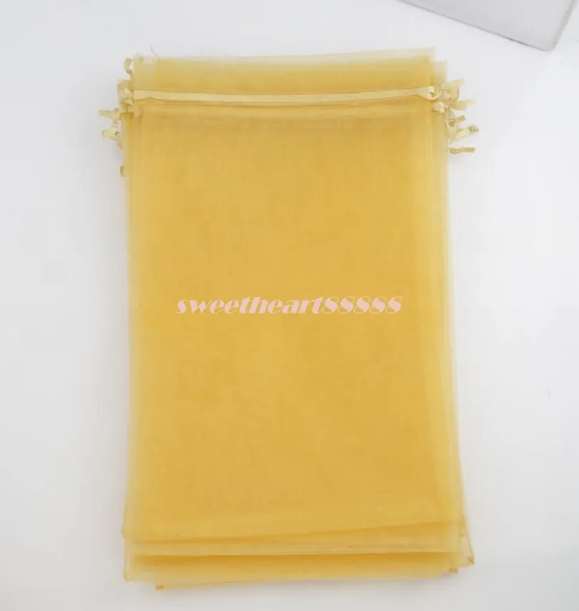 4sizes sell Golden Organza Jewelry Gift Pouch Bags For Wedding favor 7X9cm 9X12cm 13X18cm 20X30cm9800849