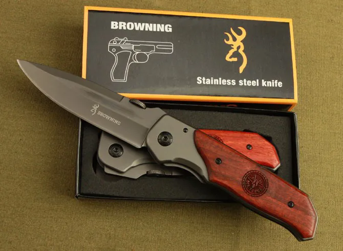 High quality!Br0wning DA30 Folding Knife Titanium Surface Hardwood inlay Handle Hunting Camping 330 Fighting Knife