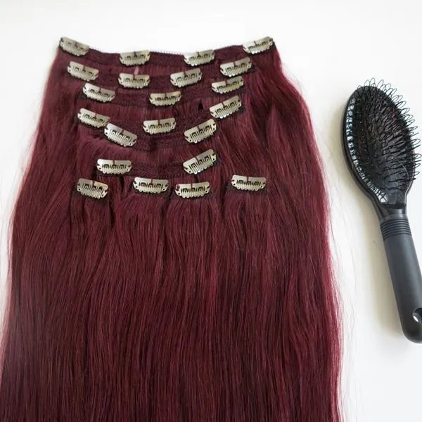 160g 20 22inch Clip in human Hair Extensions Brazilian Hair 99J#/Red Wine Remy Straight Hair weaves 10pcs/set free comb