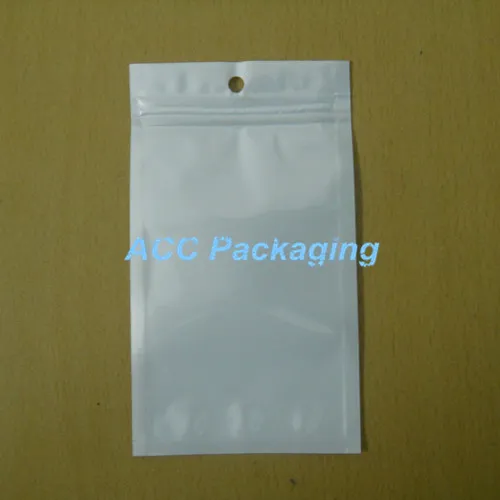 8x14cm 3.1"x5.5" White/ Clear Self Seal Resealable Zipper Plastic Retail Packaging Bag Zipper Lock Bag Retail Package With Hang Hole