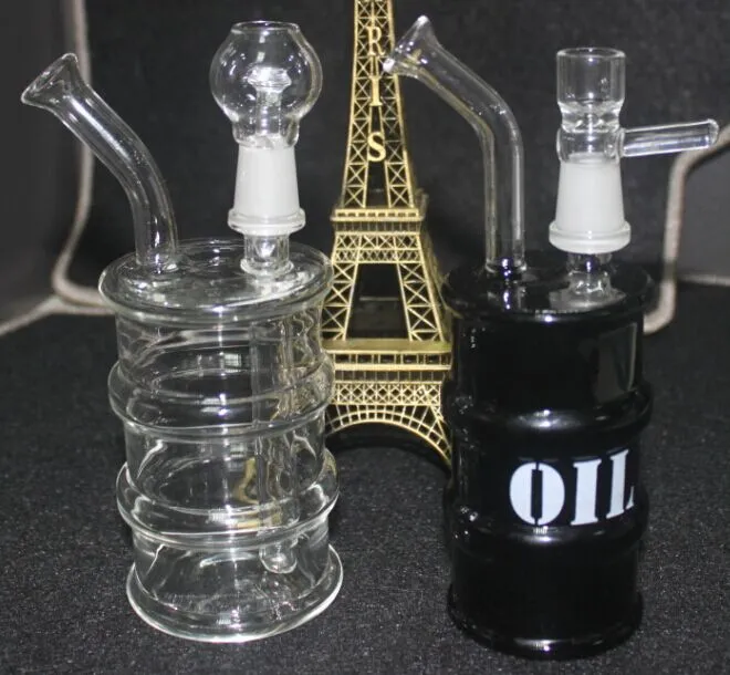 wholesale cheapest Oil Drum Glass Bong Oil Rig Recycle Glass Water Pipe With 14.4MM joint black clear Hookahs