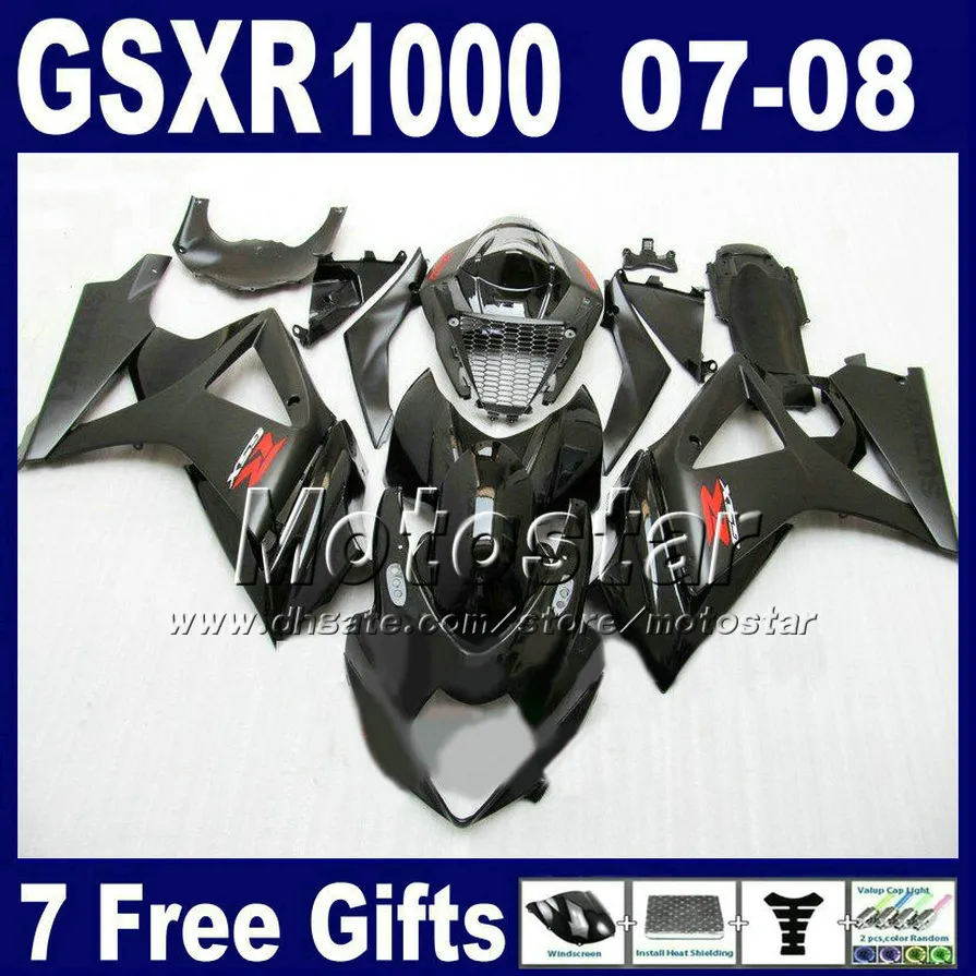 Gratis fraktkit för 07 08 GSXR 1000 SUZUKI GSXR1000 2007 GSX-R1000 2008 Alla svarta karosserier K7 FD23 + SEAT COWL