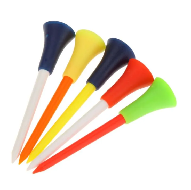 Gratis frakt 50 st / set Multi Color Plastic Golf Tees 83mm Slitstarka Gummi Cushion Top Golf Tee Golf Tillbehör