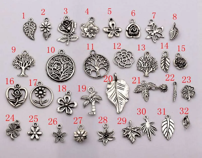 Antique silver mixed flowers trees leaves charm pendants For Jewelry Making Earrings Necklace DIY Accessories311F