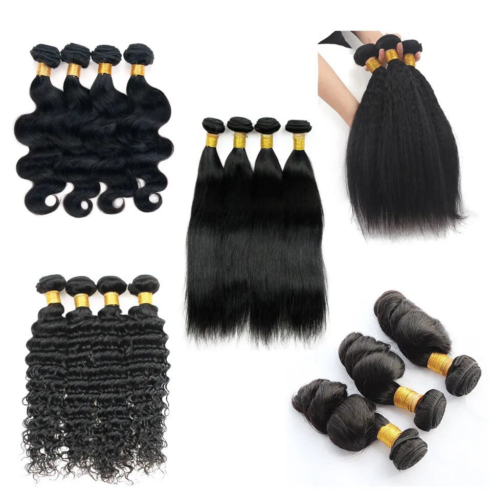 Braziliaans maagdelijk haar Body Wave 4 bundels 10-26 inch Remy Menselijk haar Weefsel Recht Los Diep Jerry Krullend Kinky Steil haarextensions