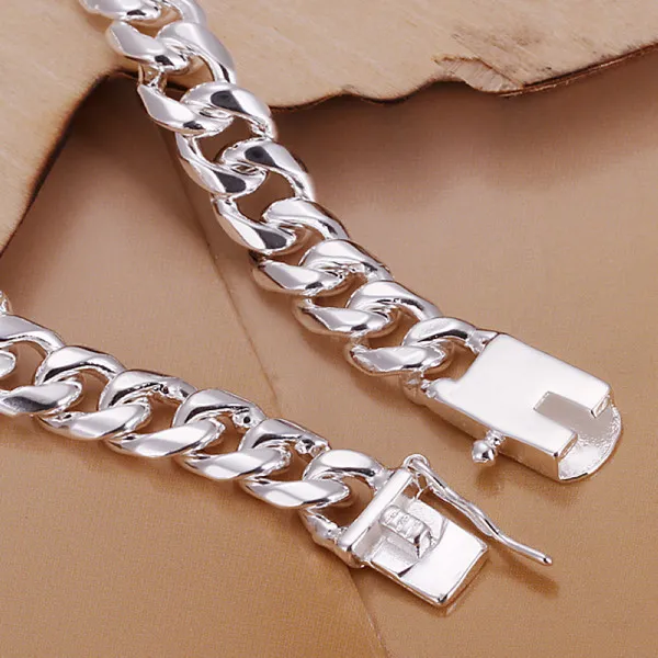 Pulsera lateral con hebilla cuadrada de 8MM de plata 925, para hombre DFMCH227, pulseras de eslabones de cadena chapadas en plata de ley, alta gr2848