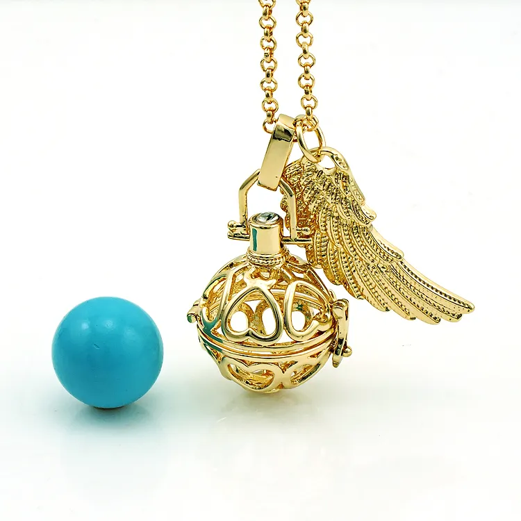 Haute qualité ange colliers appelant harmonie balancent plume cuivre carillon balle Cage pendentifs colliers pour femmes bijoux