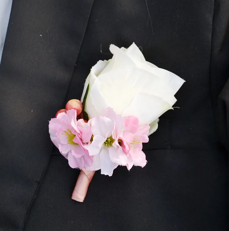 빈티지 신랑 Boutonniere 신랑 코사지 꽃 브로치 신랑 착용 액세서리 수제 맞춤 제작 일치하는 신부 손목 꽃 가능