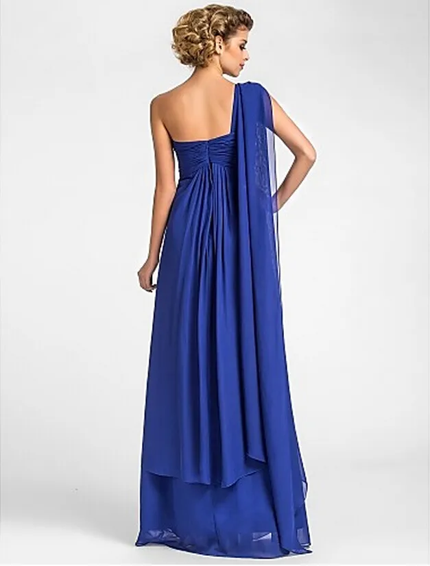 One Shoulder with Ribbon A Line New Mother of the Bride Dresses Beads Sleeveless Chiffon Floor-Length Evening Gowns Mother's Dresses