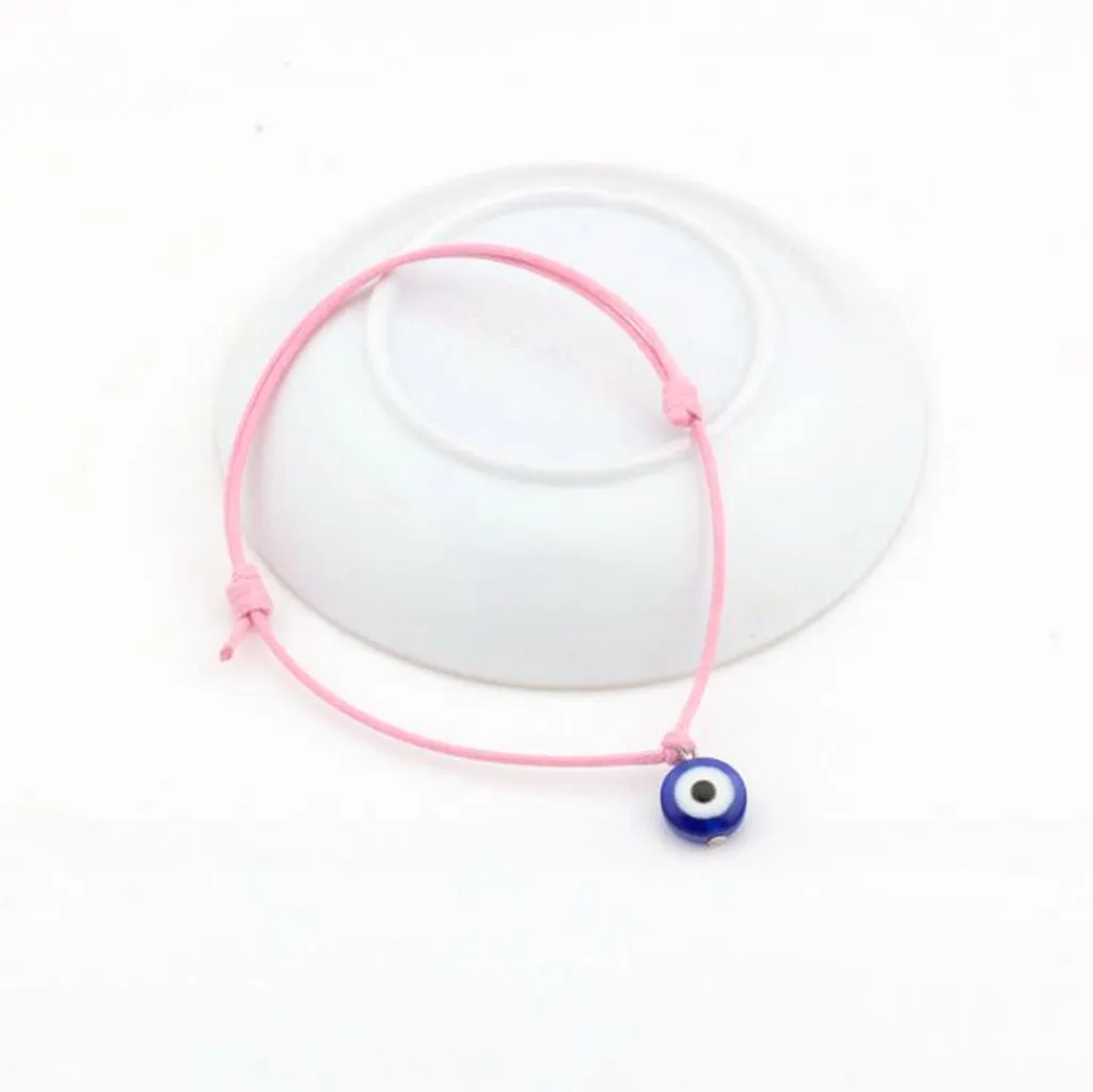 Evil Eye Bracelets - Adjustable Pink Waxes rope Charm Bracelets Lucky Eye Beads Bracelets