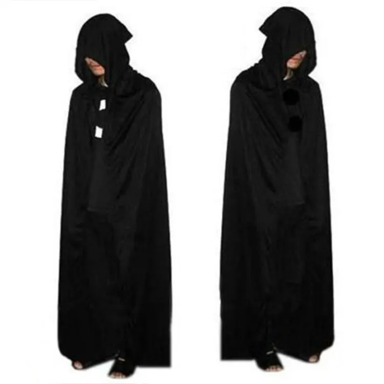 Siyah Cadılar Bayramı Kostüm Tiyatro Prop Ölüm Kapüşonlu Pelerin Şeytan Uzun Tippet Cape TY1524