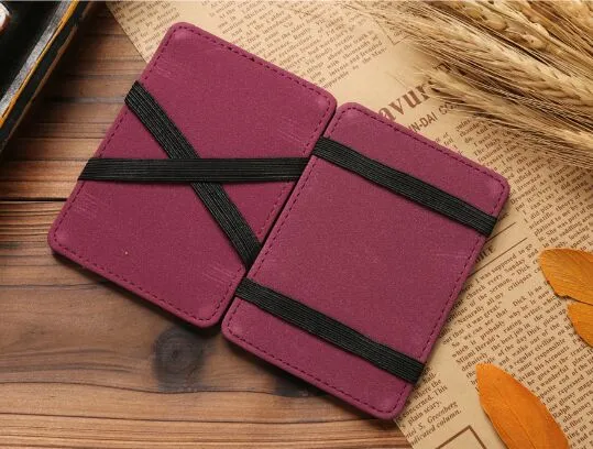 super Slim simple leather magic elastic money clip id mini business card holder wallet 6 holders blue red