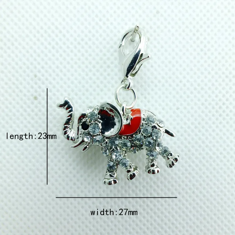 Neueste Mode schwimmende Charms Legierung Strass Elefant Karabinerverschluss Charms DIY Zubehör Schmuck