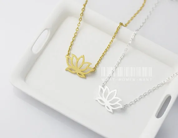 5st Gold Silver Tiny Lotus Necklace Lotus Flower Necklace Petal Bloom Blossom Halsband Växtsmycken för Lady Women