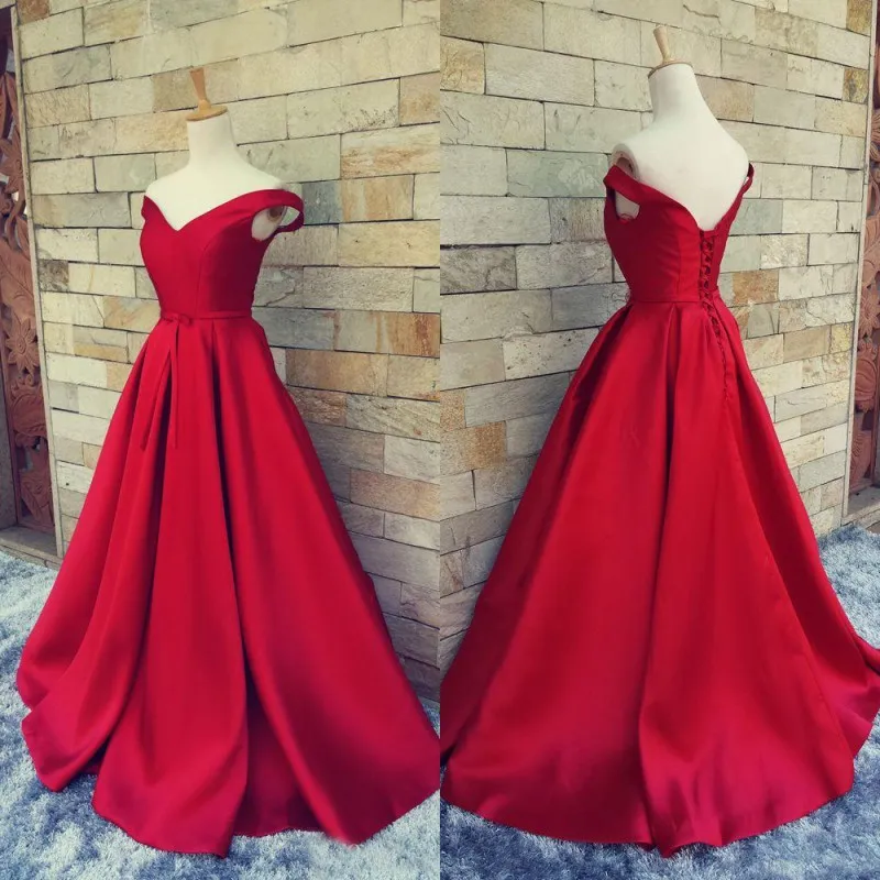 Real Prov Custom Made Dark Red Prom Klänningar V Neck Off The Shoulder Long Formal Evening Party Gowns With Sash Bow Pageant Wear