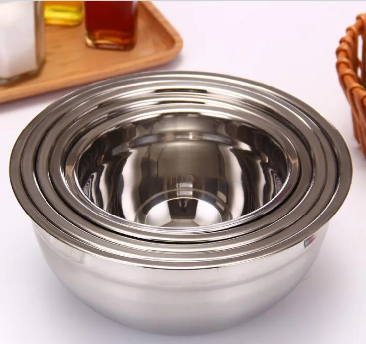 Rostfritt stål blandningsskålar stål mat behållare sallad skål 18-30 cm storlek servis silver utan lock