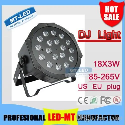 X24PCS Groothandel Super Bright High Power Hoge Kwaliteit DMX512 LED Lamp 18x3W RGB PAR LICHT LED Flat DJ Equipments Controller Gratis verzending