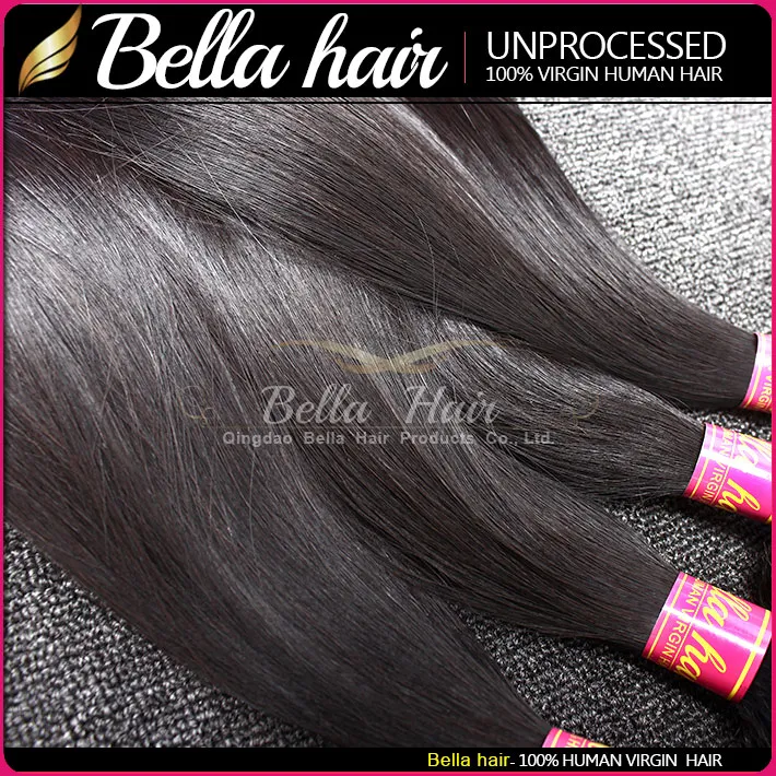 Partihandel Virgin Human Hair Brazilian Hair Extensions Silkesly Straight Indian 3 Bundles affärer Malaysiska peruanska Remy Hair Weave Wefts 8-34 tum Bella hårförsäljning