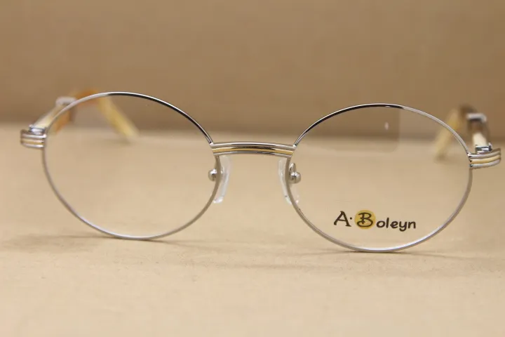 womens glasses brand designer Hot Round 7550178 White Buffalo Horn Eyeglasses computer glasses Frame Size:55-22-135mm
