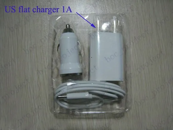 Новый 3 в 1 комплект Mini USB -автомобильный зарядное устройство EU US Wall Charger USB -кабель для Samsung I Phone Phone включает в себя розничный пакет lot1078870