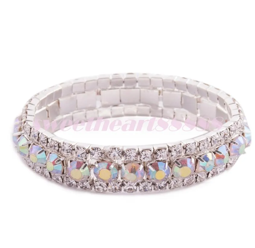 Nouveaux 10 couleurs Femmes Femmes de 3 rangées Strass Cristal Crystal Tennis Spring Bracelets 6 pouces bijoux