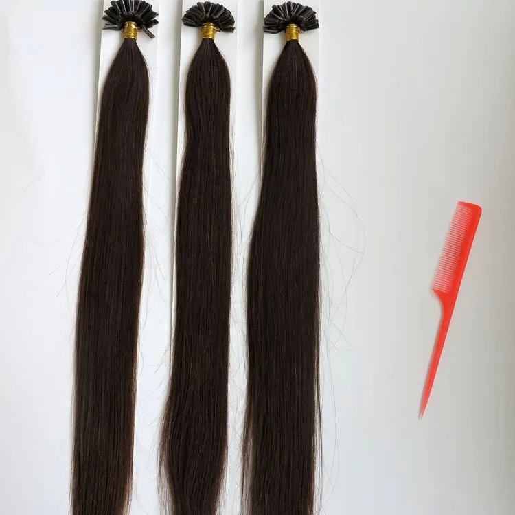 Qualidade superior 100g 100 Fios Pré ligado Prego U Dica Cabelo Extensões de cabelo Humano 18 20 22 24 polegadas # 2 / Darkest Marrom Cabelo Indiano Brasileiro