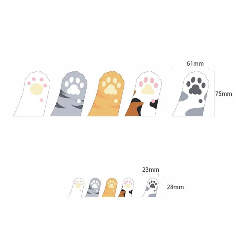 Groothandel - 6 stks / partij Meow Kawaii Cat Claw Sticky Notes Adhesive Sticker Post Memo Pad Briefpapier Office Accessoires Schoolbenodigdheden