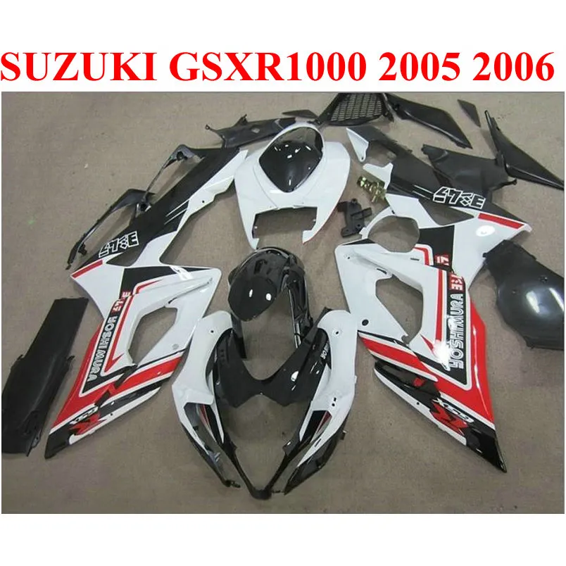 ABS Motorcykel Fairings för Suzuki GSXR1000 05 06 Kropps kit K5 K6 GSXR 1000 2005 2006 Red White Black Fairing Kit E1F9