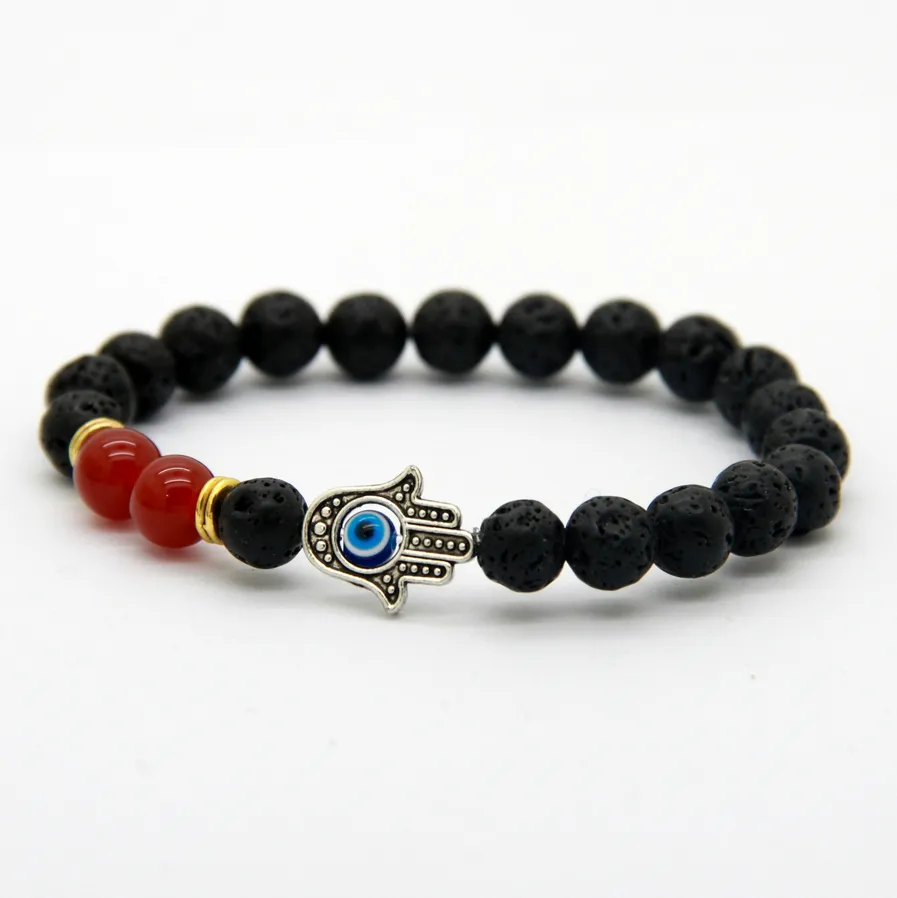 Nieuw Ontwerp Hot Koop Lava Fatima Armband, Wholesale Antique Silver Hamsa Sieraden met natuurlijke Agate Beads