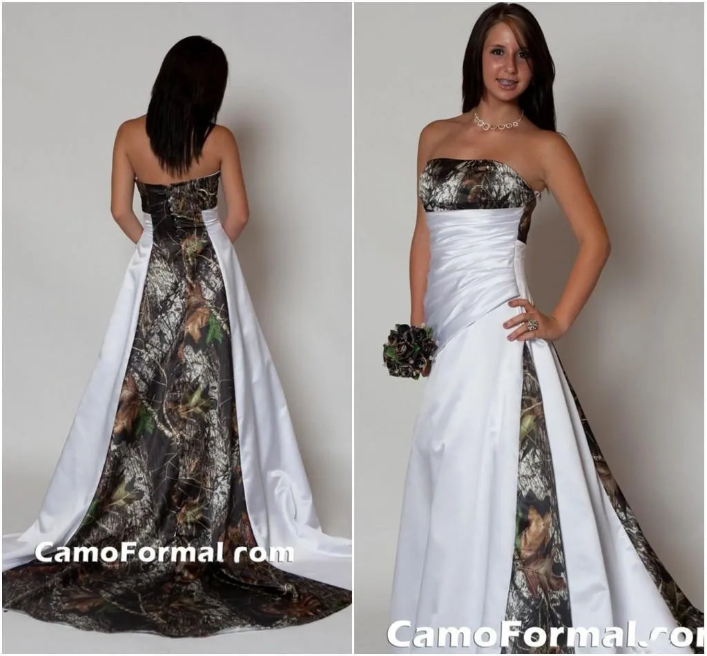 2016 nova chegada strapless camo vestido de noiva com plissados ​​império cintura a line sweep trem realtree camuflagem vestidos de noiva