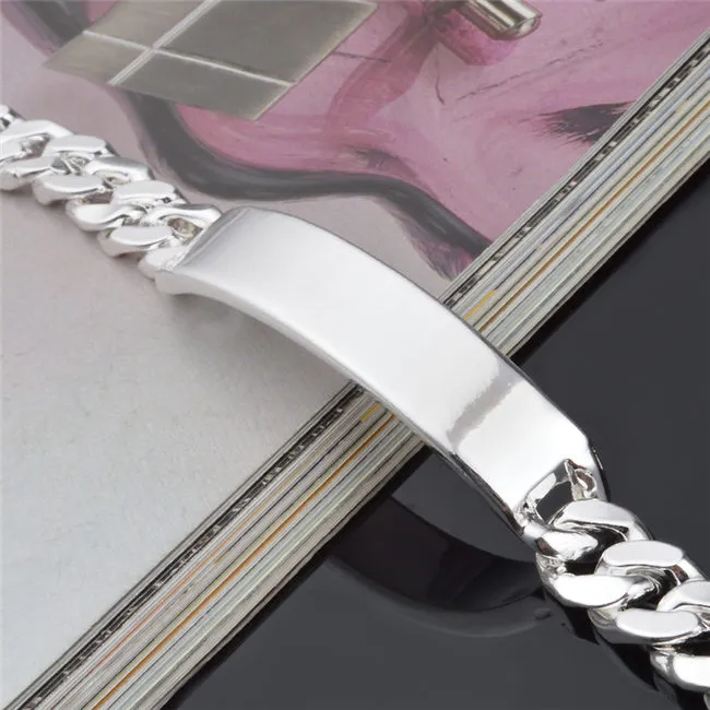 Mode Mäns Smycken 11mm 925 Sterling Silver Plated Figaro Chain Armband Toppkvalitet Gratis frakt