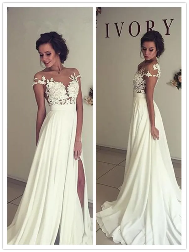 Hot A-Line Chiffon Off The Shoulder Beach Wedding Dress Cheap White Bridal Dresses Under 100