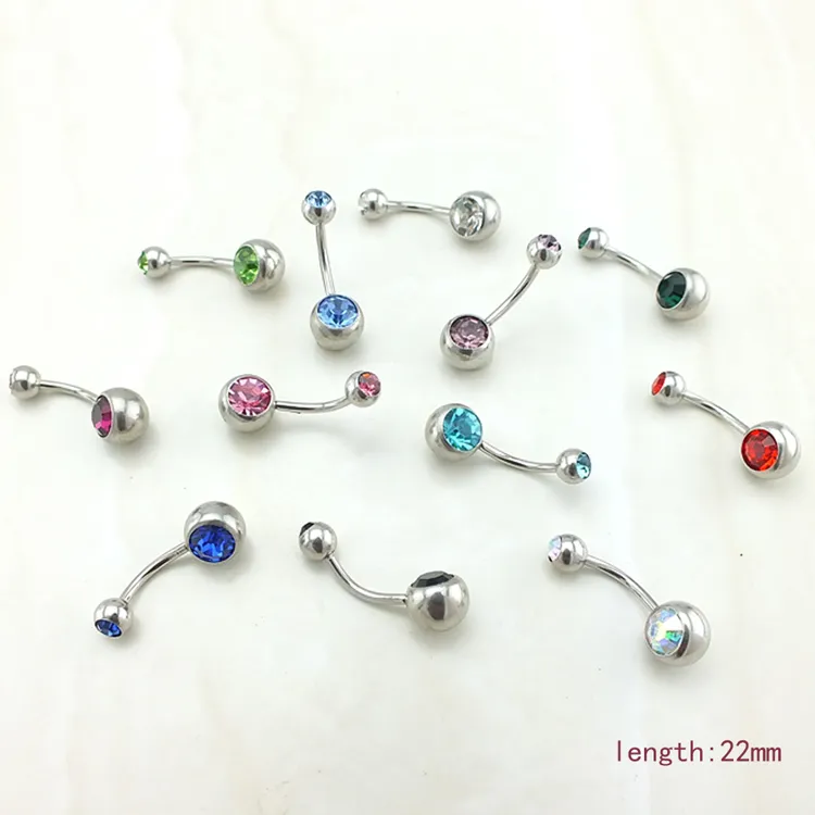 Hot Fashion Navel Bars Rostfritt Stål Kristallkula Barbell Böjd Belly Knapp Ringar Kropp Piercing Smycken