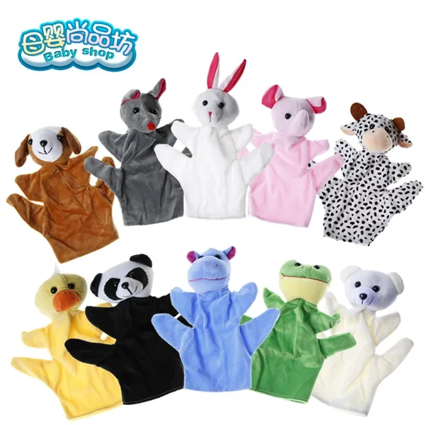 100 pçslot 9quot animal mão luva bonecas grande fantoche de pelúcia brinquedo mão bebê criança zoológico fazenda animal mão luva fantoche dedo saco plu5955955