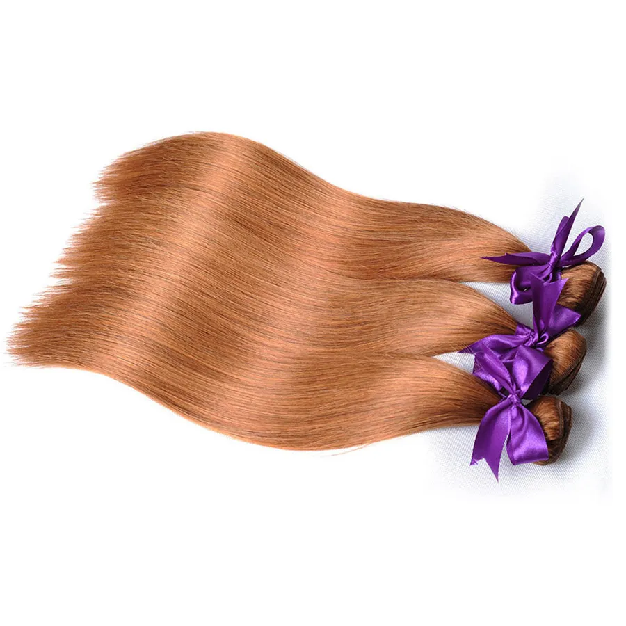 Bundles de cheveux humains vierges péruviens # 30 Couleur Light Auburn Produit de cheveux raides pour salon 3 Bundles avec fermeture à lacet Cheveux humains vierges