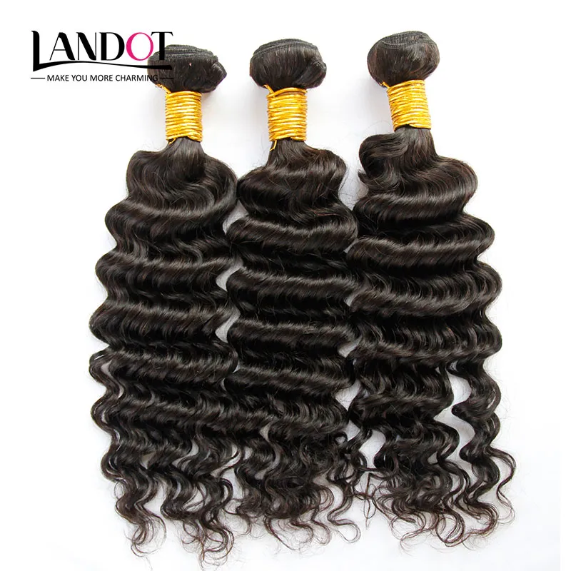 3pcs mycket 8-30 tums kambodjansk djupvåg Curly Virgin Hair Grade 6a Obehandlat Kambodjansk Human Hair Weave Bundlar Naturliga Black 1B Extensions