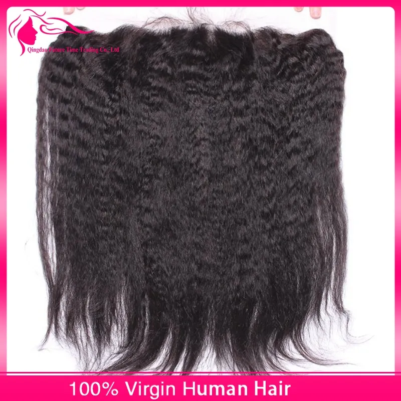 9A Mongol Kinky Straight 13x4 Cierre frontal de encaje con 3 paquetes 4 piezas / lote Italiano grueso Yaki Virgen Cabello humano teje con frontales