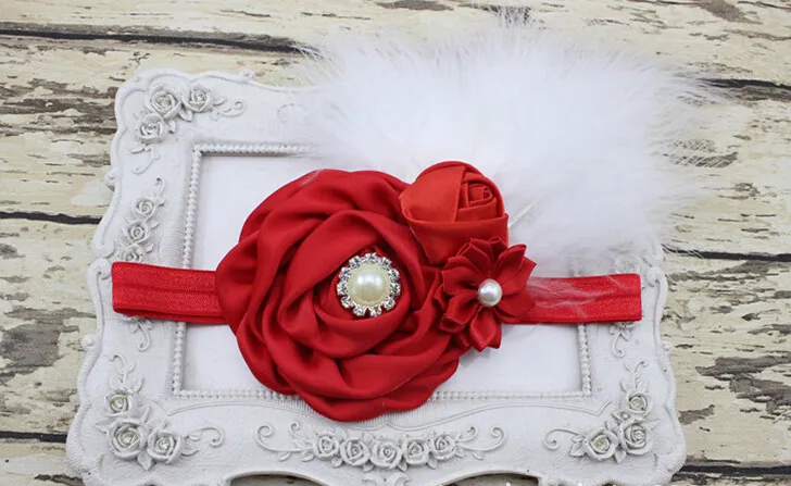 10 sztuk Nowy Baby Rose Flower and Feather Headband do dziewczyny Akcesoria do włosów Chrzest Baby Hair Band Newborn Princess Photo Prop YM6123