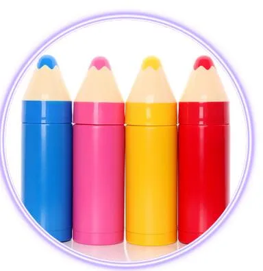 Bonito Colorido Lápis Em Forma de Isolamento a Vácuo De Aço Inoxidável Cap Seal Bottle Bottleware das Crianças