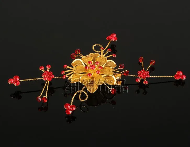 أحمر العروس الصينية غطاء الرأس زي عرض الشعر الاكسسوارات والملابس مجوهرات الزفاف نخب اللباس وو زهرة