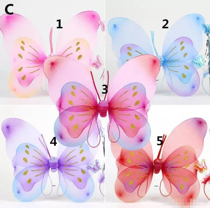 Enfants Filles Papillon cosplay accessoires ensembles Ailes bandeau Fée bâton Enfants Holloween Noël Festivals Costume Ball Angel Party A08