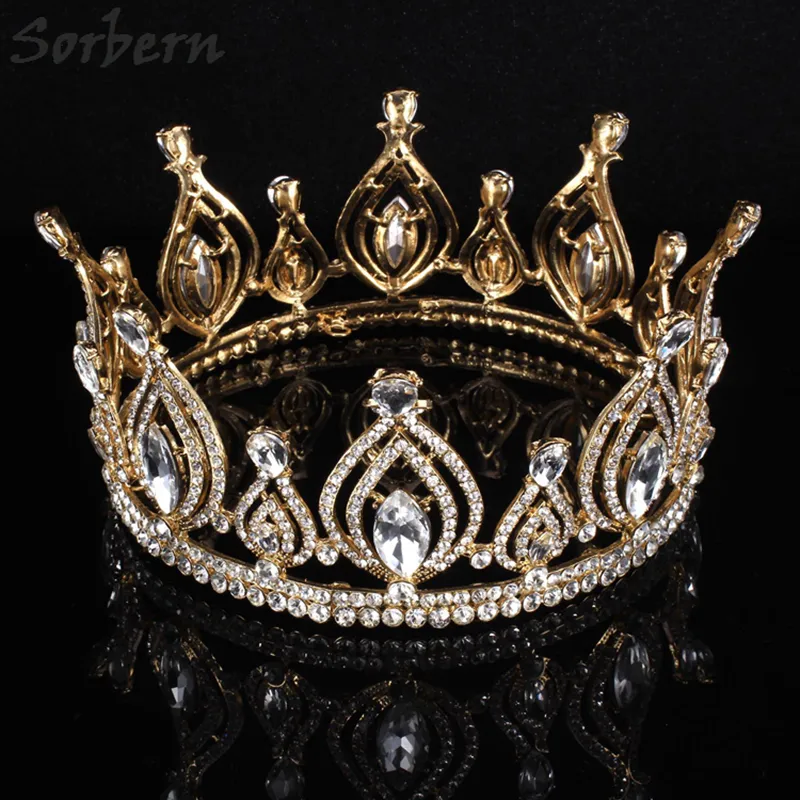 Luksusowe ślubne Headpiece Korowód Full Circle Tiara Wyczyść Austriackie Dżetów King / Queen Crown Wedding Bridal Crown Constume Party Art Deco